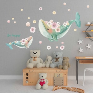 Floral Whale Wall Decals Stickers LF100