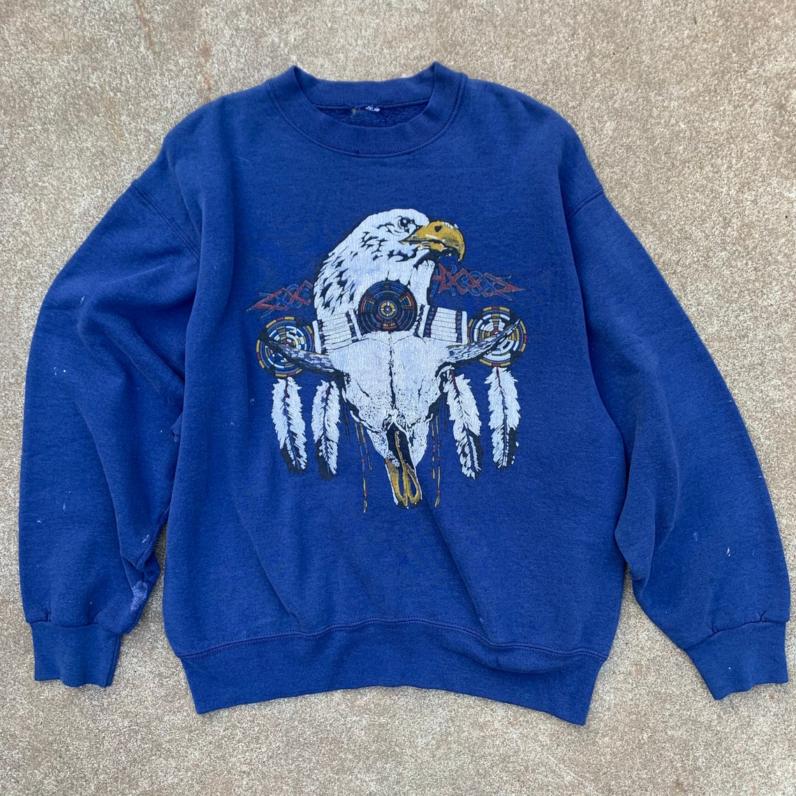 Vintage 90s Native American Bald Eagle Bullhead Sweatshirt Single ...