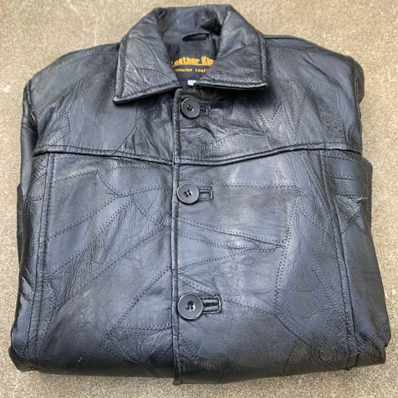 Leather King Biker Jacket Black Textured Leather P