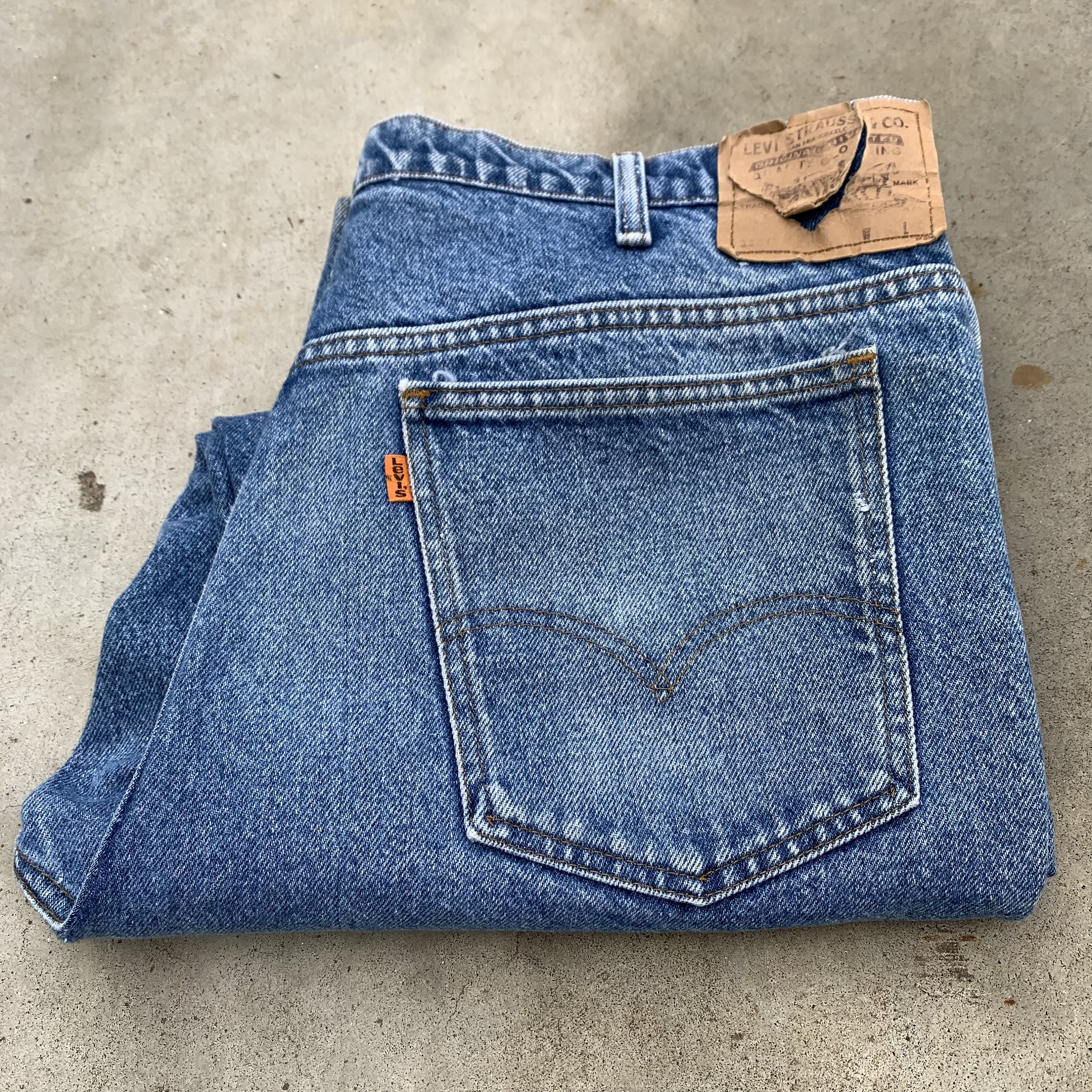 Vintage Levi's Orange Tab Medium Wash Distressed Denim 38x27
