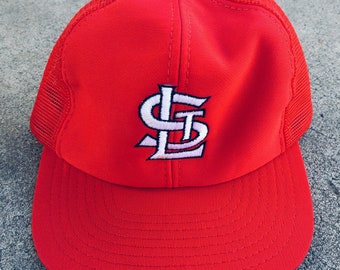 Vintage 90s St Louis Cardinals 6 Panel Poly/Mesh Snapback Trucker Hat