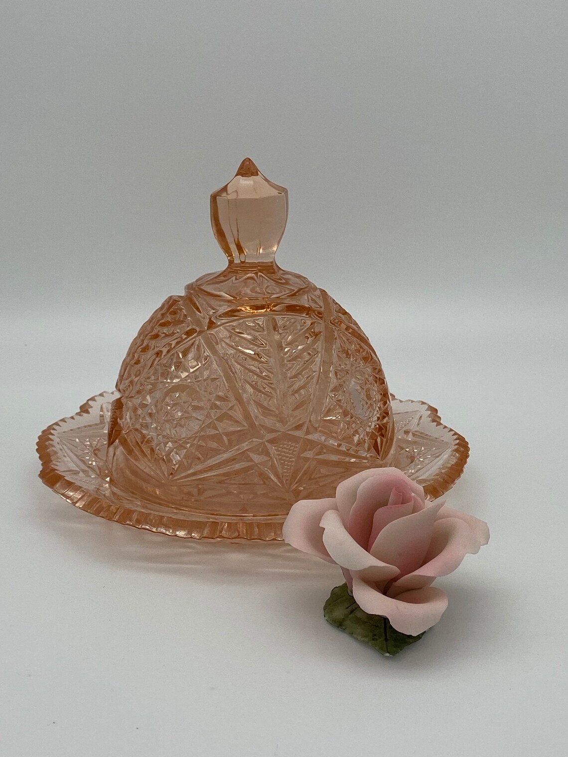 Crystal Cut Butter Dish Pink Glass Butter Dish with Dome Lid Etsy