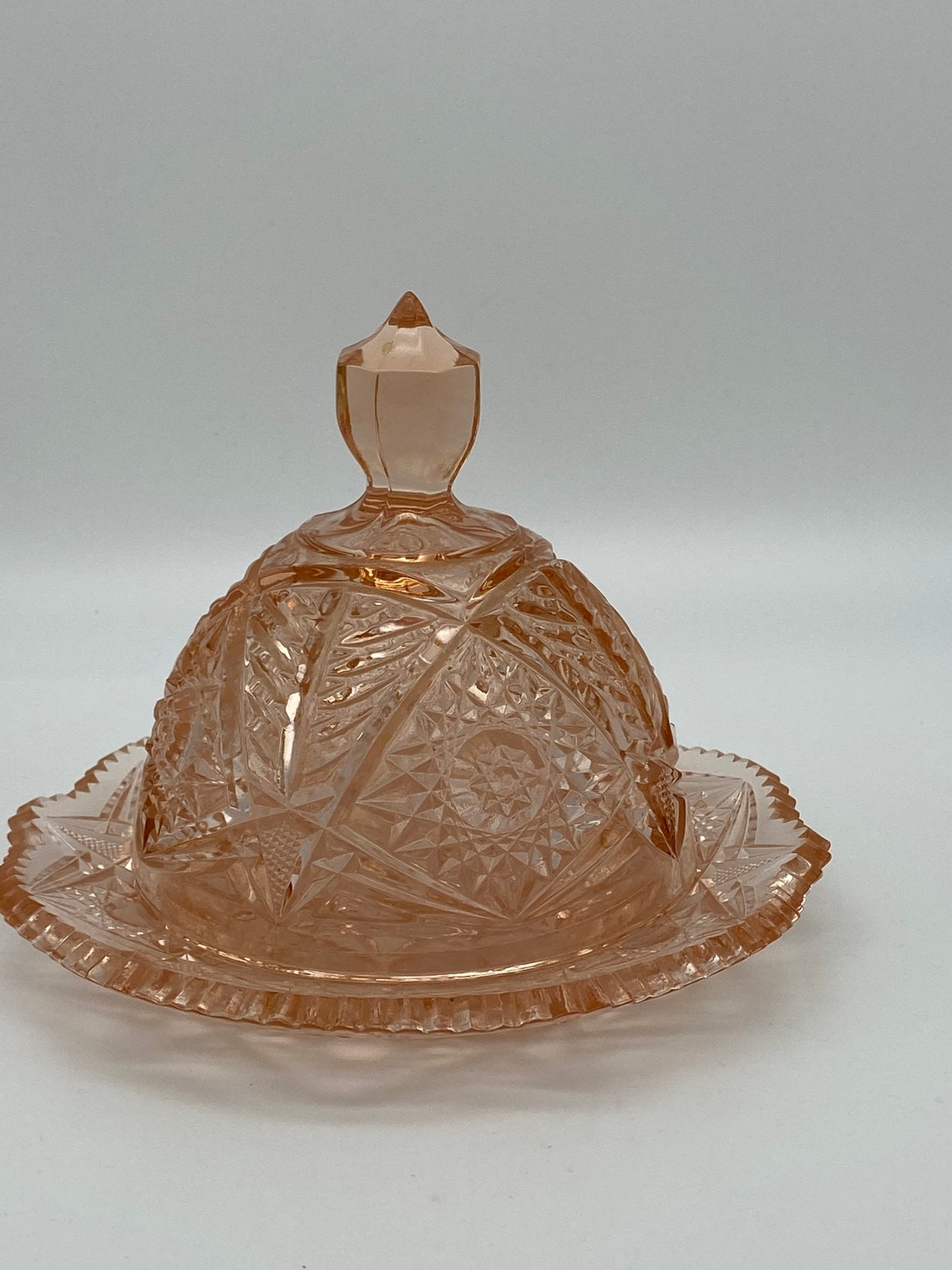 Crystal Cut Butter Dish Pink Glass Butter Dish with Dome Lid Etsy