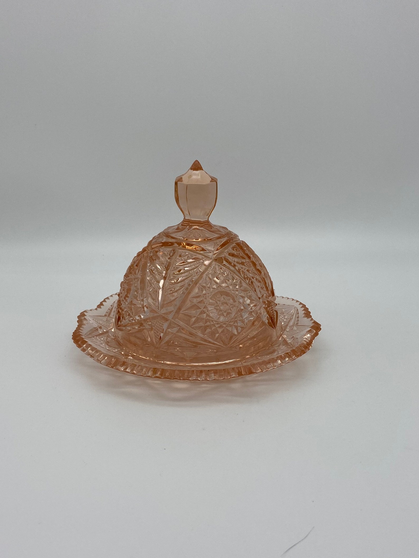 Crystal Cut Butter Dish Pink Glass Butter Dish with Dome Lid Etsy