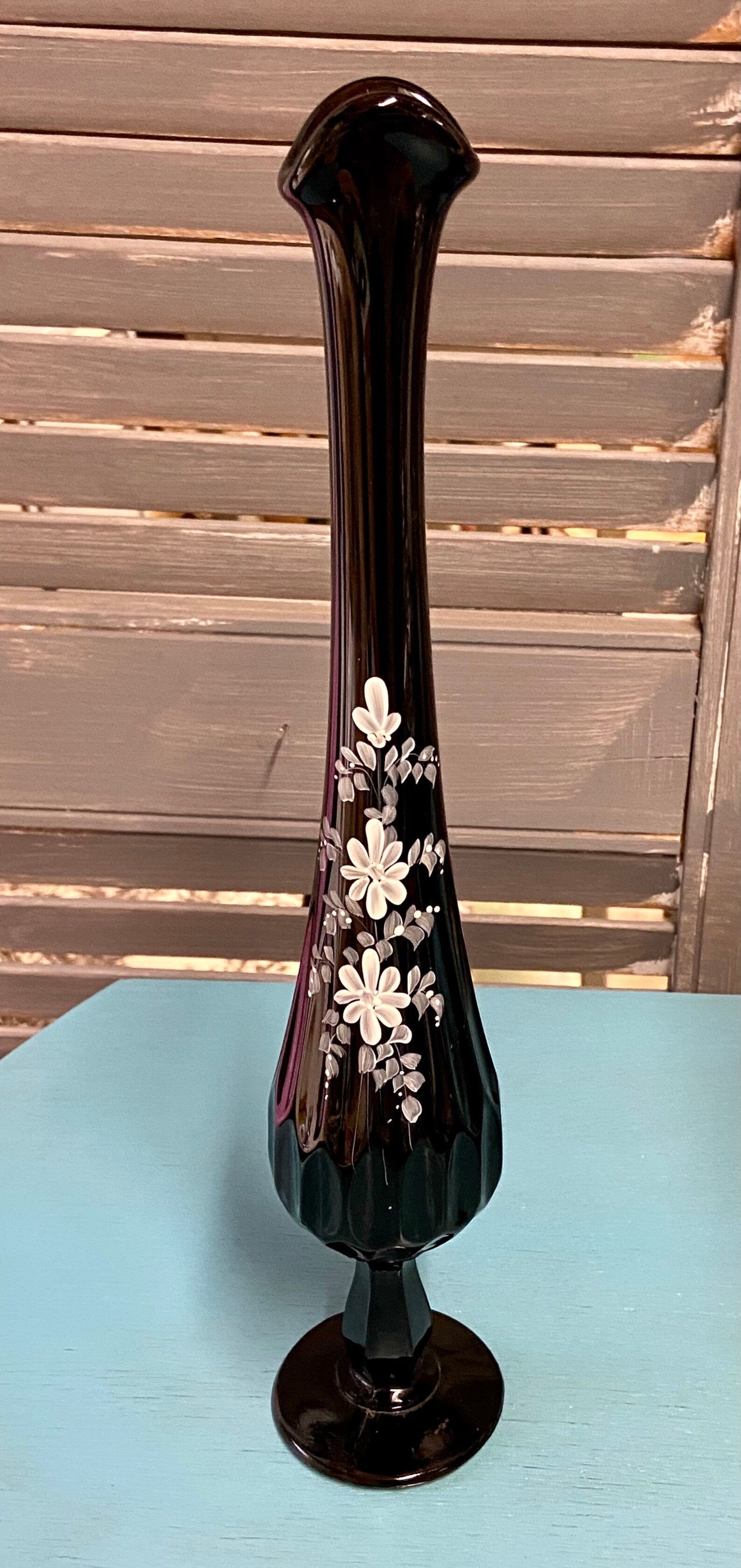 Fenton Black Swung Vase Hand Painted Fenton Black Amethyst Bud Etsy