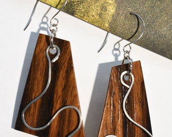 Macassar Ebony Earrings - Exotic Wood Dangle Earrings - Repurposed Wood Earrings- Handmade Jewelry - Minimal Design - Modern Earrings