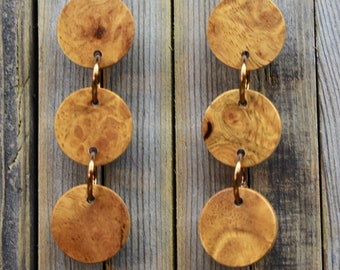 Amboyna Burl Earrings - Exotic Wood Dangle Earrings - Dangle Stud Earrings - Repurposed Wood - Handmade Jewelry - Minimal Design - Modern