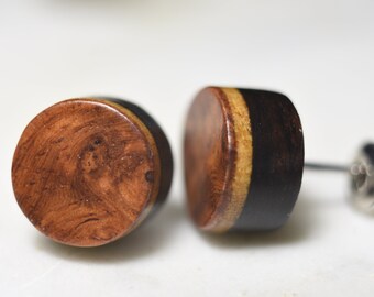 Wooden Stud Earrings, Round Wood Studs, Wood Earrings, Multi-Color Stud Earrings, Natural Wood Earrings, Round Wood Studs, Boho, Unisex,Gift