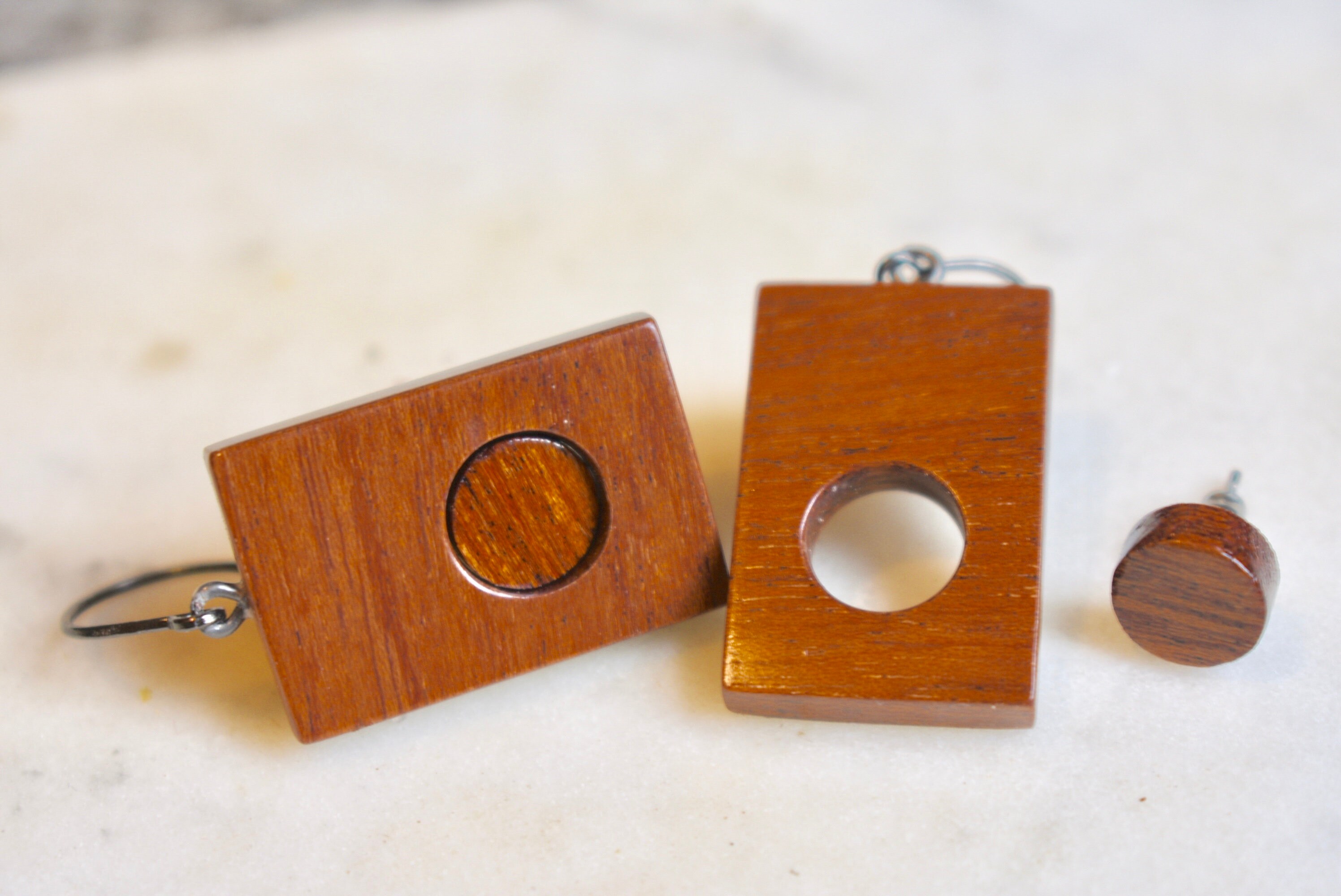 Double Piercing Wood EarringsStud and Dangle Earring SetBoho Earrings