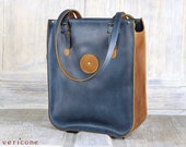Blue and Orange Handcrafted Top Grain Leather Tote, Real Leather Designer Shoulder Bag, Leather Carryall Bag -  AVIA by Vericone