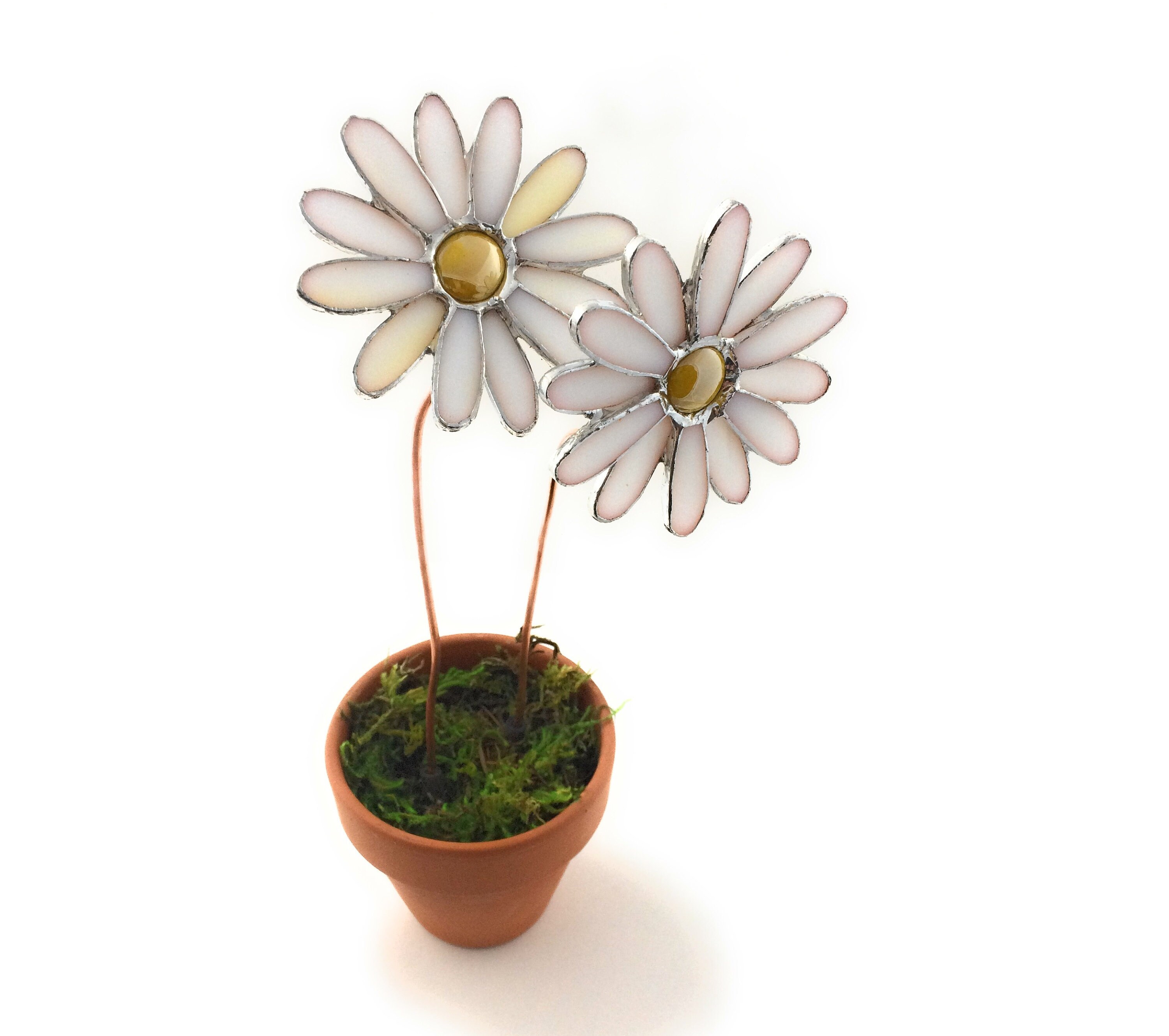 Daisy Pot Stained Glass Flowers Tiffany Style Gift Twin Shasta
