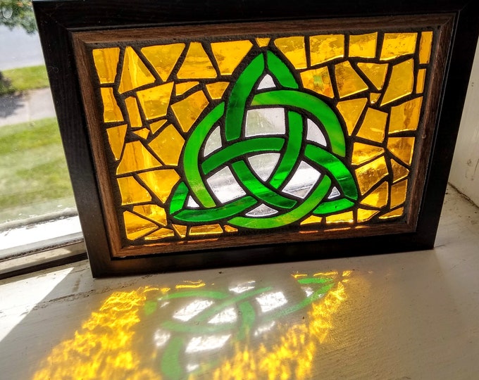 Celtic Trinity Knot Stained Glass Mosaic Art Panel in Frame 5 Etsy