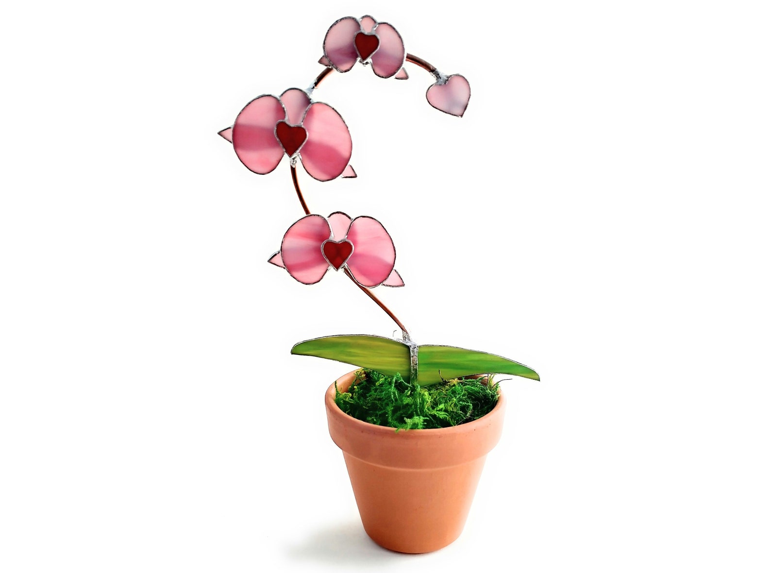 Pink Heart Glass Orchid Stained Glass Flower Tiffany Style Etsy