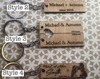 Custom Couple's Laser Engraved Wooden Keychain