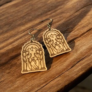 Mountain Wizard Wooden Earrings | Laser Engraved Dangly Wizard Earrings