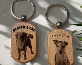 Custom Pet Photo Wooden Keychain, Engraved Photo, Personalized