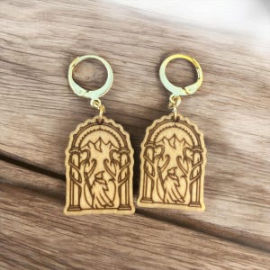 Mountain Wizard Wooden Earrings | Dainty Engraved Wizard Earrings | Huggie Style Hoops