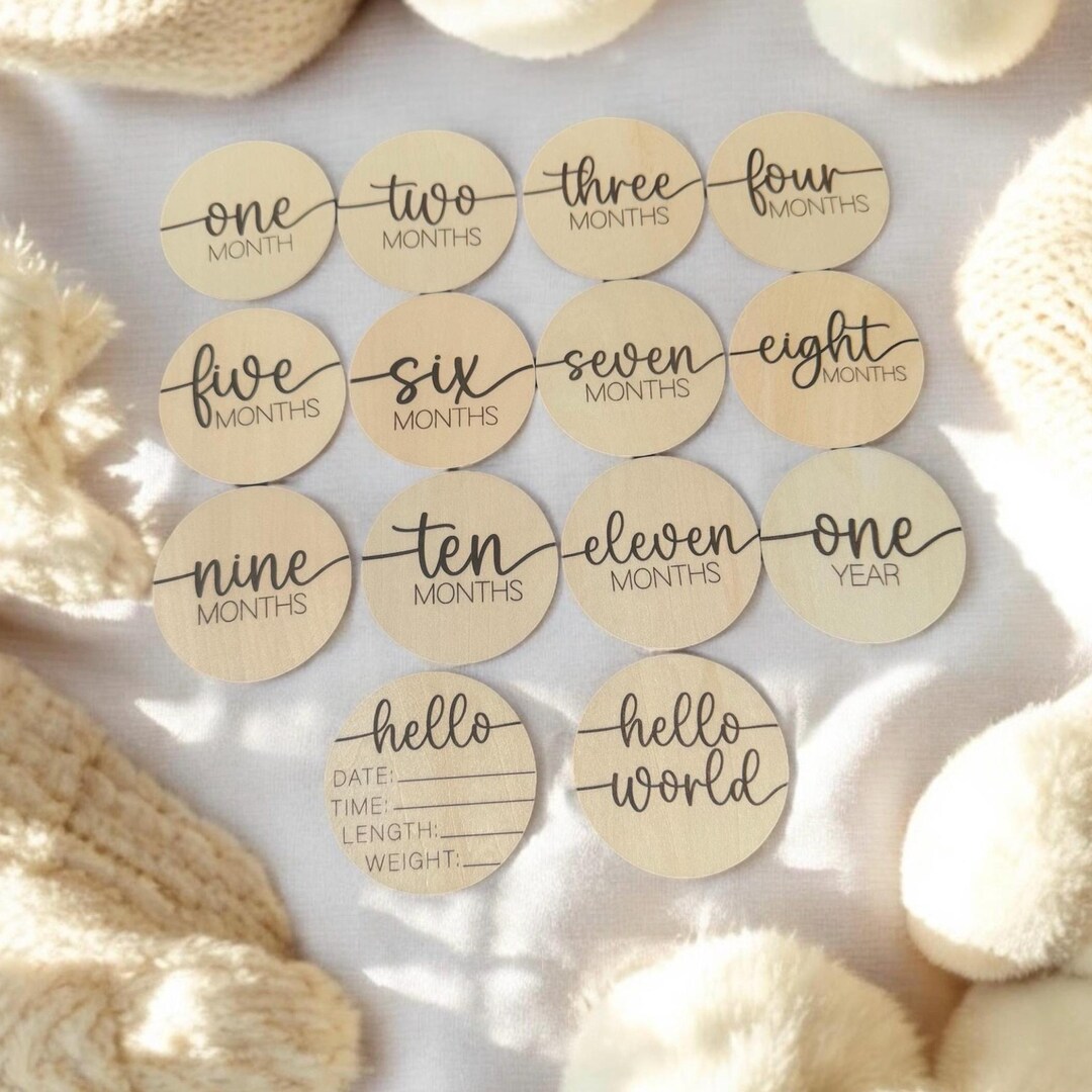 Wooden Baby Monthly Milestone Discs – Laser Engraved Newborn Photo ...