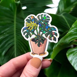Monstera Plant Holographic Sticker for Water Bottle, Laptop, Notebook, Phone Case, Planner | House Plant Sticker | Botanical Sticker