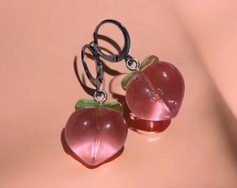 Orecchini color pesca rosa - Cerchi in acciaio inossidabile