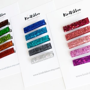 Solid Color Glitter Resin Hair Clips - Glitter Bar Clips