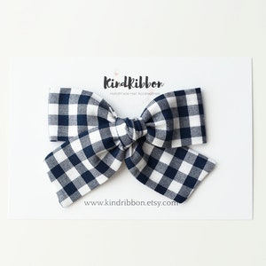 Navy Blue Gingham Bow, Mommy & Me Scrunchies