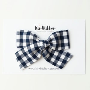 Navy Blue Gingham Bow • Scrunchie • Knot Headband • Mini Me Hair Accessories