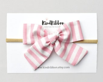 Pink and White Stripe bow or Scrunchie