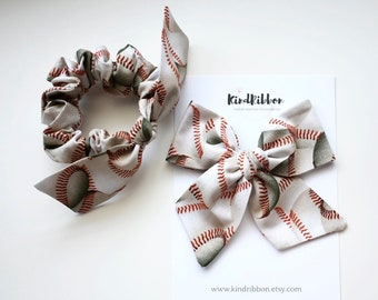 Baseball Hair Bow  • Scrunchie • Knot Headband • Mini Me Hair Accessories