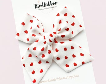 Valentine&#39;s Day Red Hearts Hair Bow •  Scrunchie •  Knot Headband •  Mini Me Hair Accessories