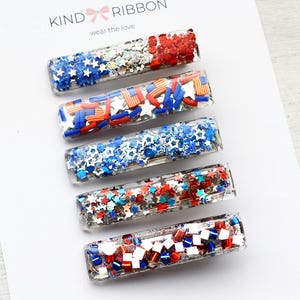 4th Of July Hair Clips, Glitter Bar Clips,  Confetti Bar Clips, Patriotic Hair Clips