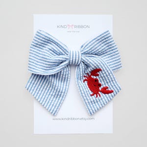 NEW* Crab Embroidered Hair Bow - Nautical Bow