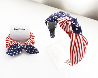 Patriotic Knot Headband, Scrunchies, 4th of July Hair Accessories, Mini-Me