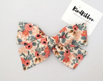 Rosa - Peach Floral  Bow • Scrunchie • Knot Headband • Mini Me Hair Accessories