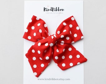 Rode strik met stippen • Chouchou • Hoofdband met knoop • Mini Me-haaraccessoires