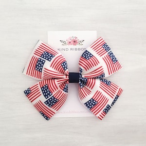 Amerian Flags Hair Bow - Patriotic Bow