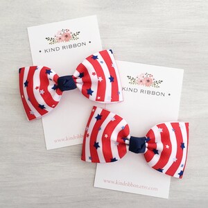 Red Striped Stars Hair Bow - Patriotic Hair Bow