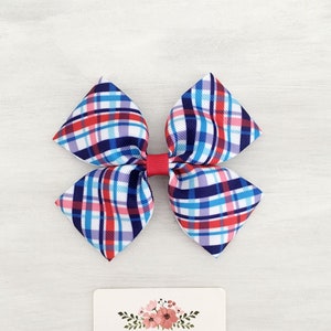 Red, White & Blue Plaid Hair Bow