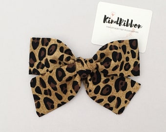 Cheetah Hair Bow....Cheetah and Tan with Black Maribou Puff...Girls Hair Bow...Toddler Hair Bow