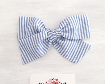Denim Blue Seersucker Bow • Scrunchie • Knot Headband • Mini Me Hair Accessories