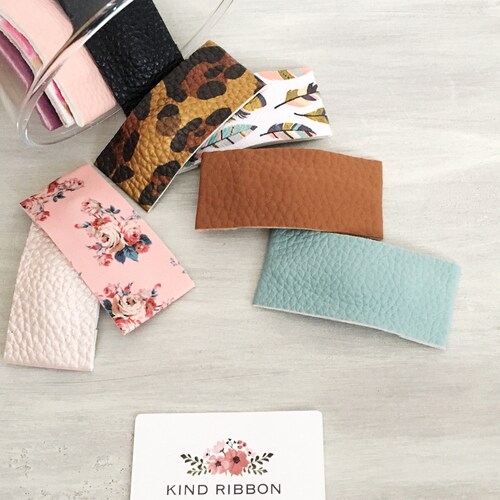 Leather Snap Clips Faux Leather Hair Clip Patterned Snap Etsy