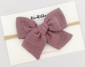 Double Gauze Mauve Hair Bow or Scrunchie