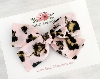 Pink Leopard Hair Bow, Scrunchie or Headband