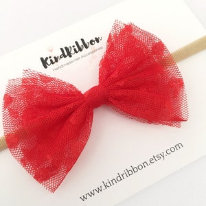 Red Hearts Tulle Bow - Valentine&#39;s Day Bow