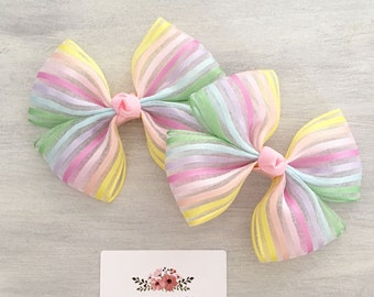 Pastel Rainbow Hair Bow, Spring Color Hair Bow, Rainbow Hair Bow, 3 Inches Hair Bow