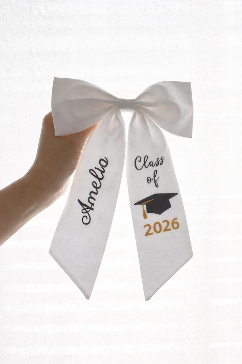 Bow For Graduation Script Personalized Graduation Bow – Custom Embroidered Name, Class of 2026 - Etsy