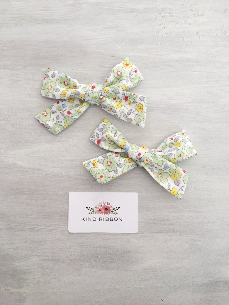 Hand Tied Floral Fabric Hair Bow\u23aeAvailable in 2 Sizes\u23ae Fabric Bow Headband Baby Shower Gift Fabric Bow Clip