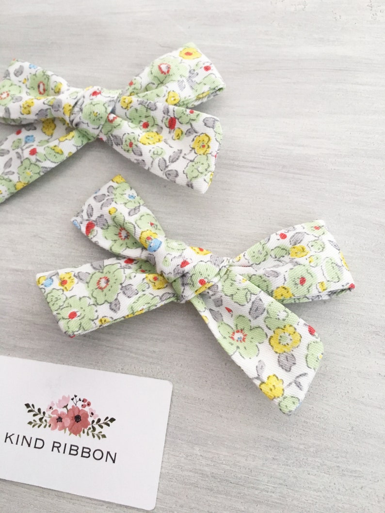 Hand Tied Floral Fabric Hair Bow\u23aeAvailable in 2 Sizes\u23ae Fabric Bow Headband Baby Shower Gift Fabric Bow Clip