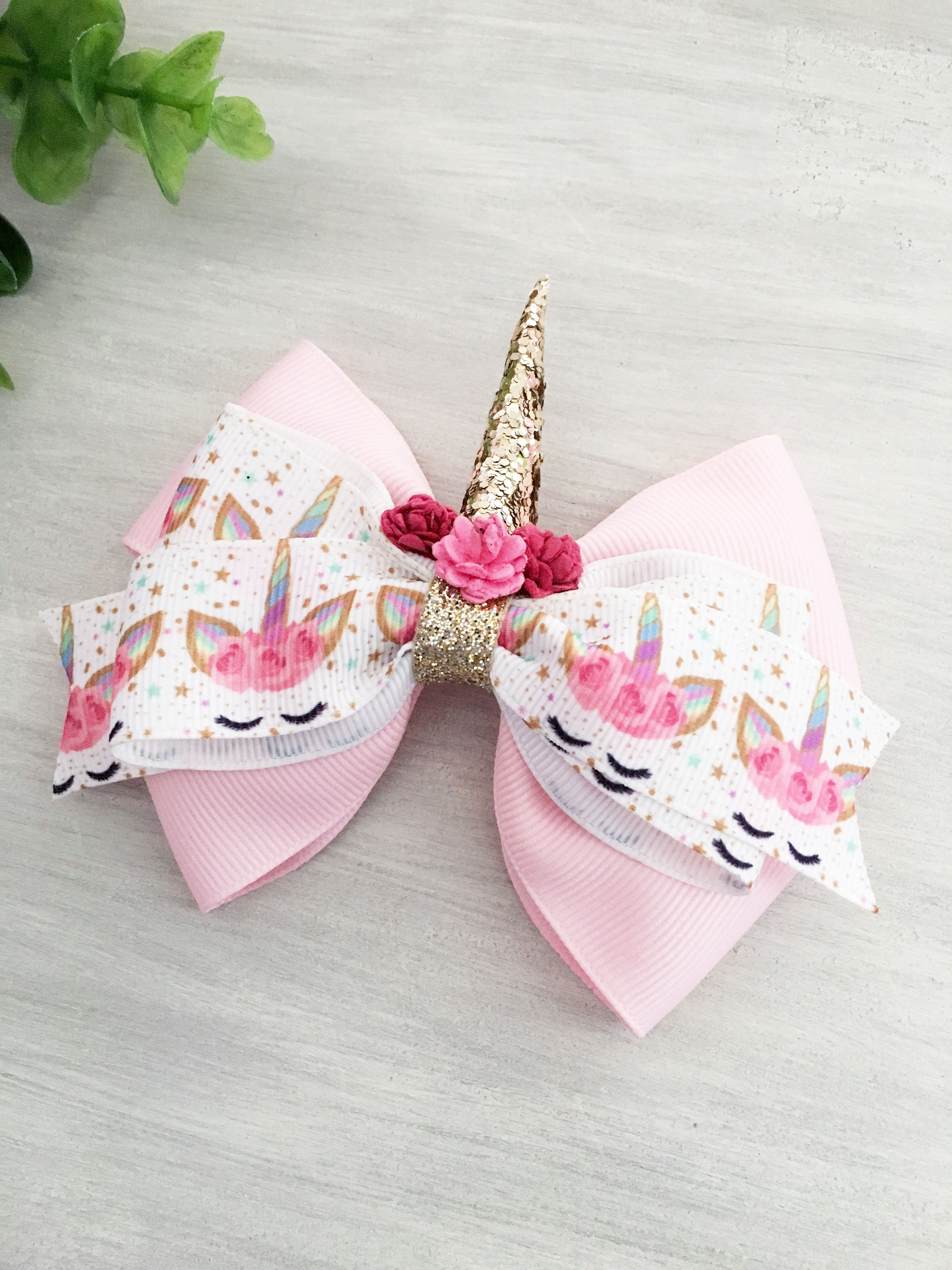 Unicorn Hair Bow Pink Unicorn Hair Bow Unicorn Horn Hair Etsy