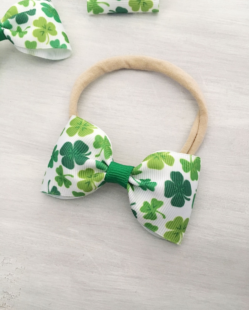 Baby Hair bow St 3 Inch hair bow Patrick/'s Bow Toddler Hair bow Shamrock Hair Bow